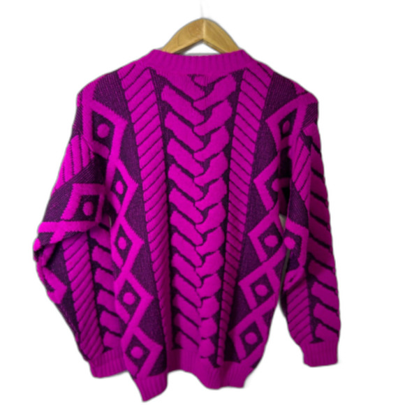 VTG 80s The Great American Sweater Co. Pink Purple 3D Chunky LS  Sweater M - Picture 8 of 12